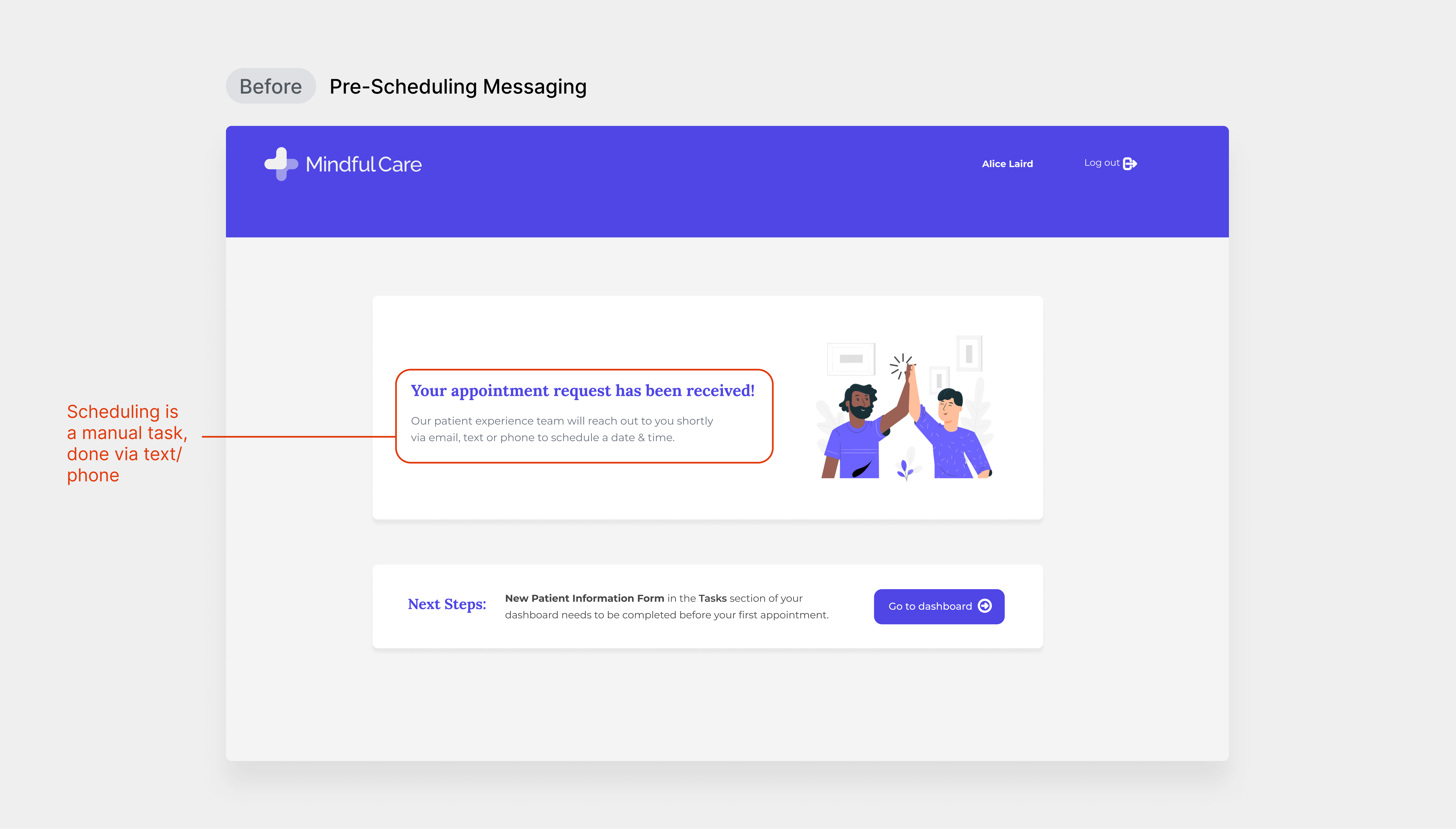Appointment request sent screen